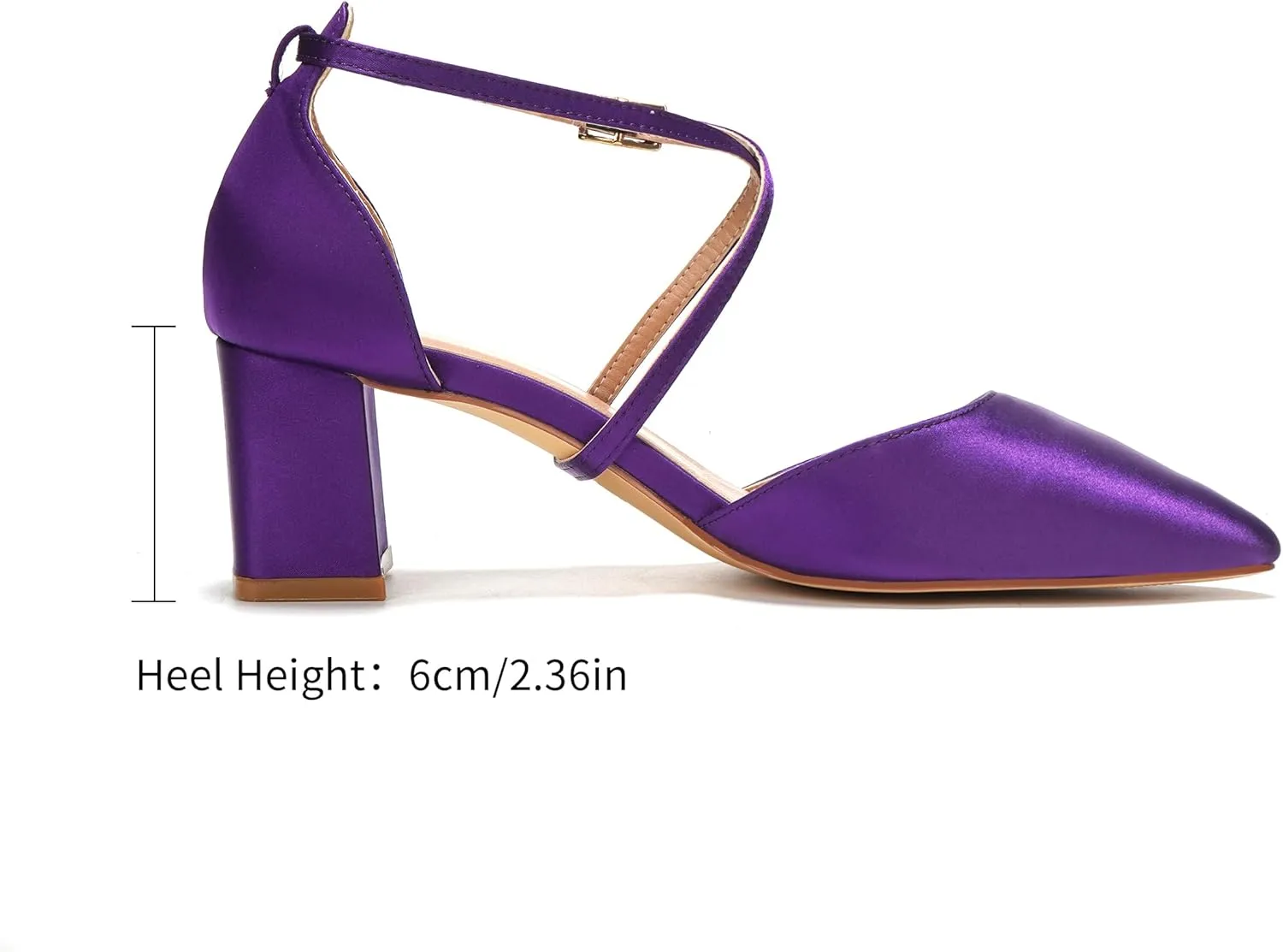 Elivandon J1586 Women's Satin Pointed Toe Mid-Heel Evening Sandals 2.36 inches Block Heel Bridal Party Wedding Pumps with Long Strap