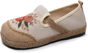 Espadrilles for Women Flat Slip on Loafers House Shoes Flowers Embroidered Casual Linen Closed Toe Espadrilles