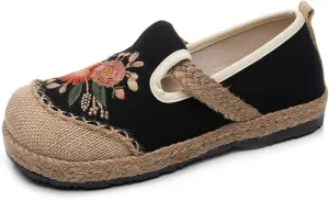 Espadrilles for Women Flat Slip on Loafers House Shoes Flowers Embroidered Casual Linen Closed Toe Espadrilles