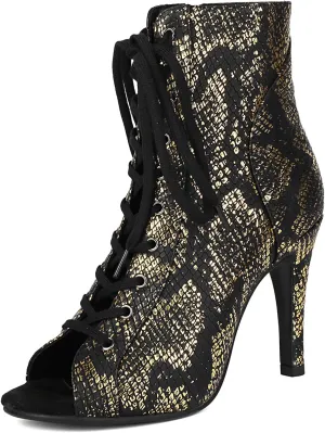 Fashion Peep Toe Leopard Booties for Women Summer Gladiator Sparkly Snakeskin Open Toe Ankle Boots Stiletto High Heeled Dance Wedding Party Bridal Clubwear Evening Sandals
