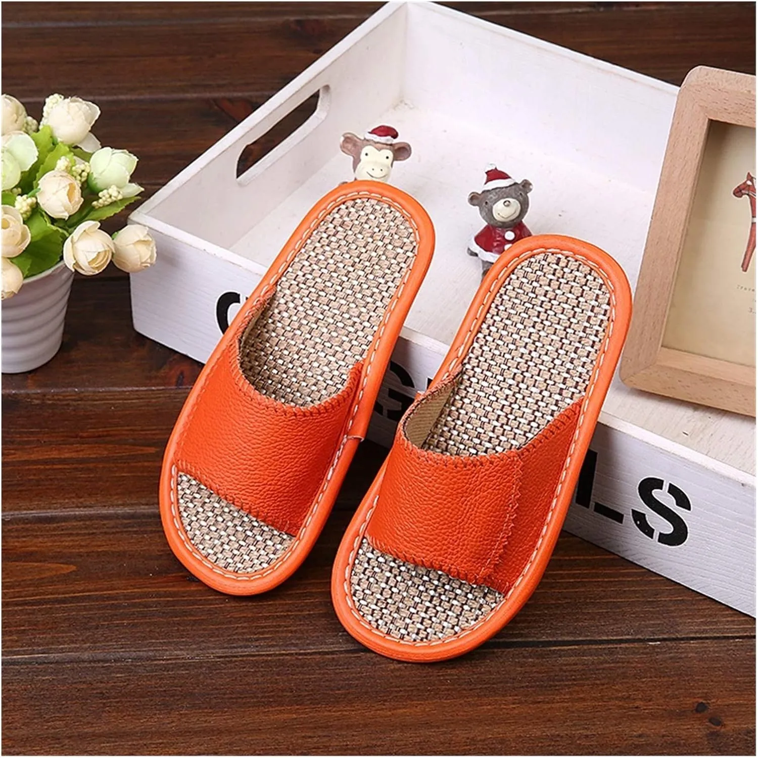 Flax Home Slippers for Kids, Cute Soft Sole Indoor Bedroom Slippers Beautiful Comfort Four Season, Classical Slide Sandals Flax Tatami Slippers No-Slip Indoor Open Toe Slippers