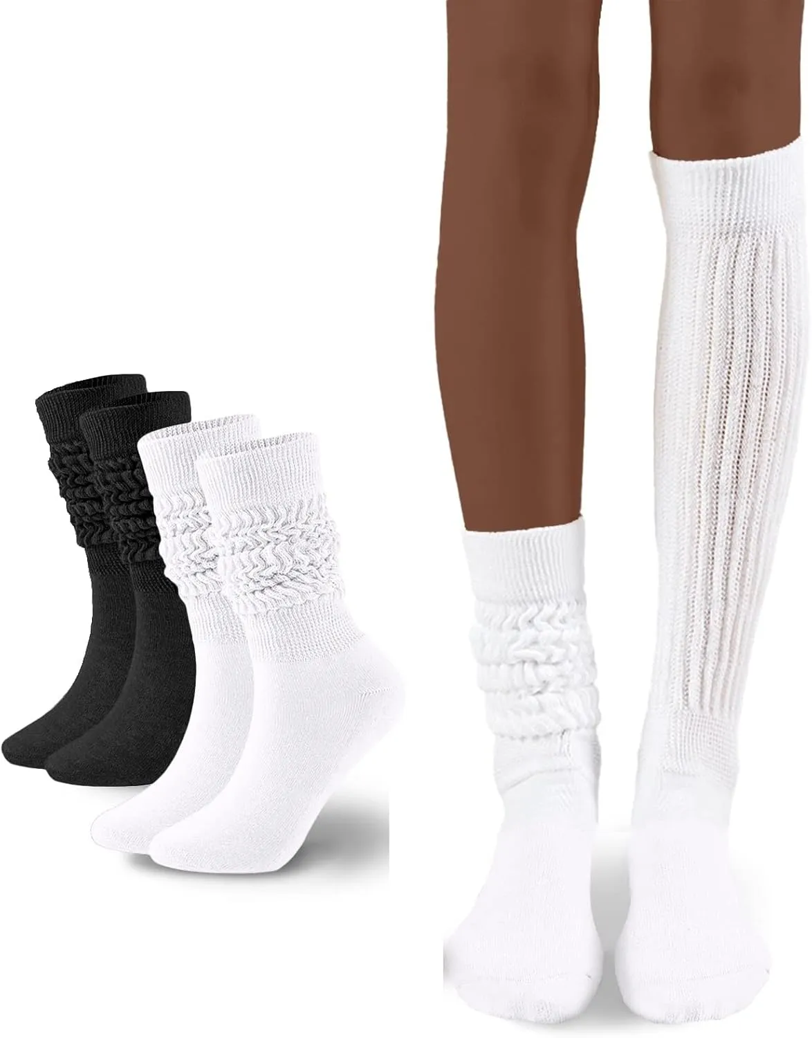 Flydo Womens Slouch Sock Scrunch Socks Soft Long Boot Socks for Women Stacked High Sock 2-3 PACK