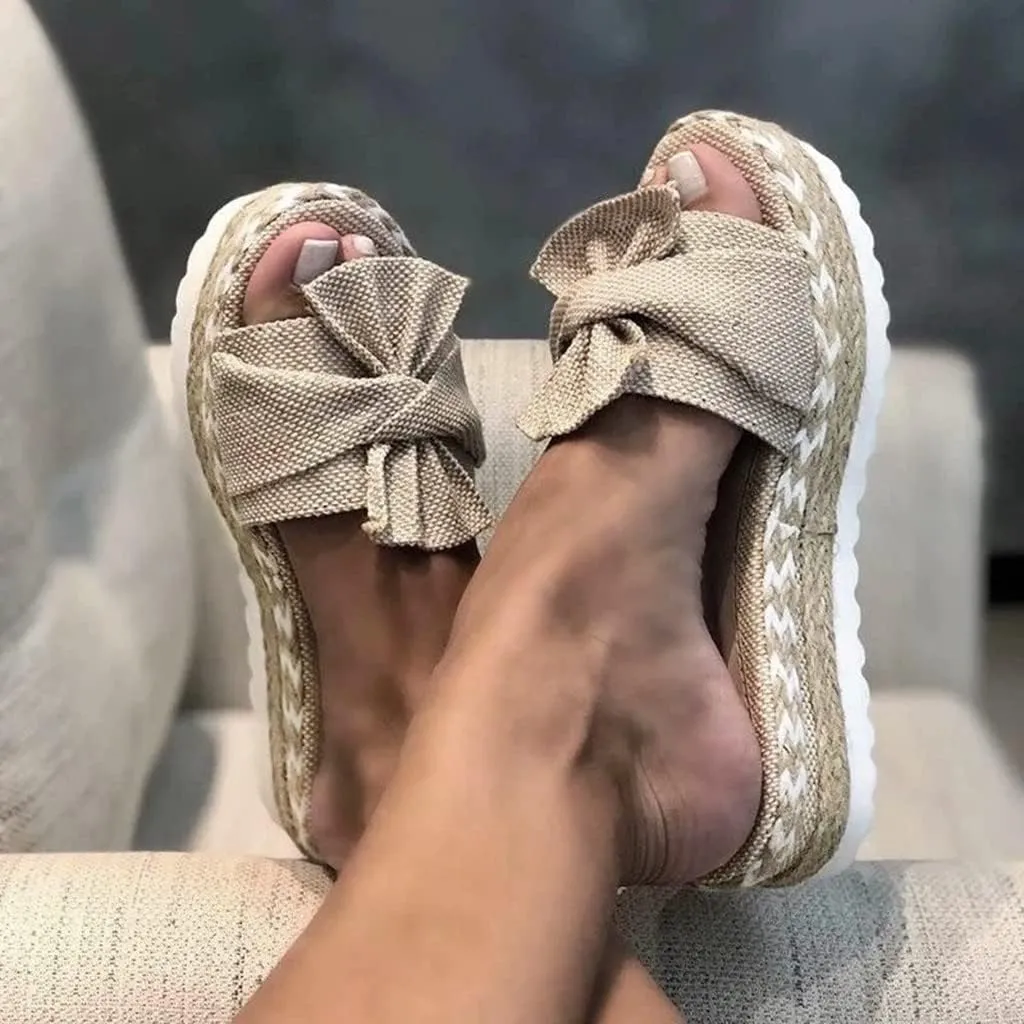 Fululuer Womens Espadrilles Sandals Open Toe Platform Slides Sandals Comfort Casual Flatform Slip on Sandals Slippers Wide Width Sandals Beach Sandals Casual Espadrille Slide On Platform Sandals