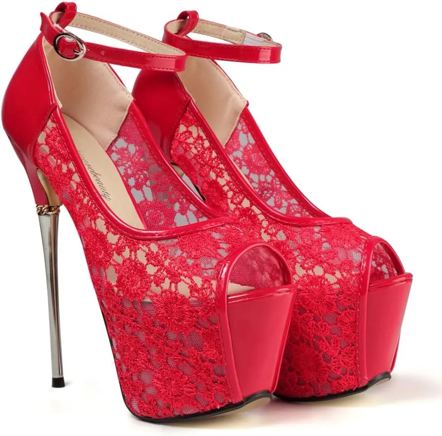 getmorebeauty Women's stripper Heels Sandals Lace Flower Strappy Hollow stiletto High Heels