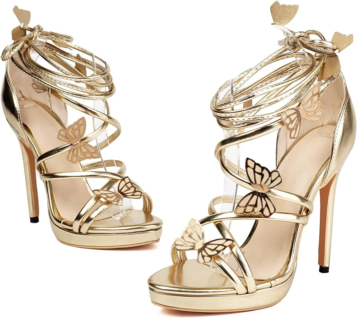 Gicoiz Women Lace Up Gladiator Stiletto Heels Butterfly Sandals