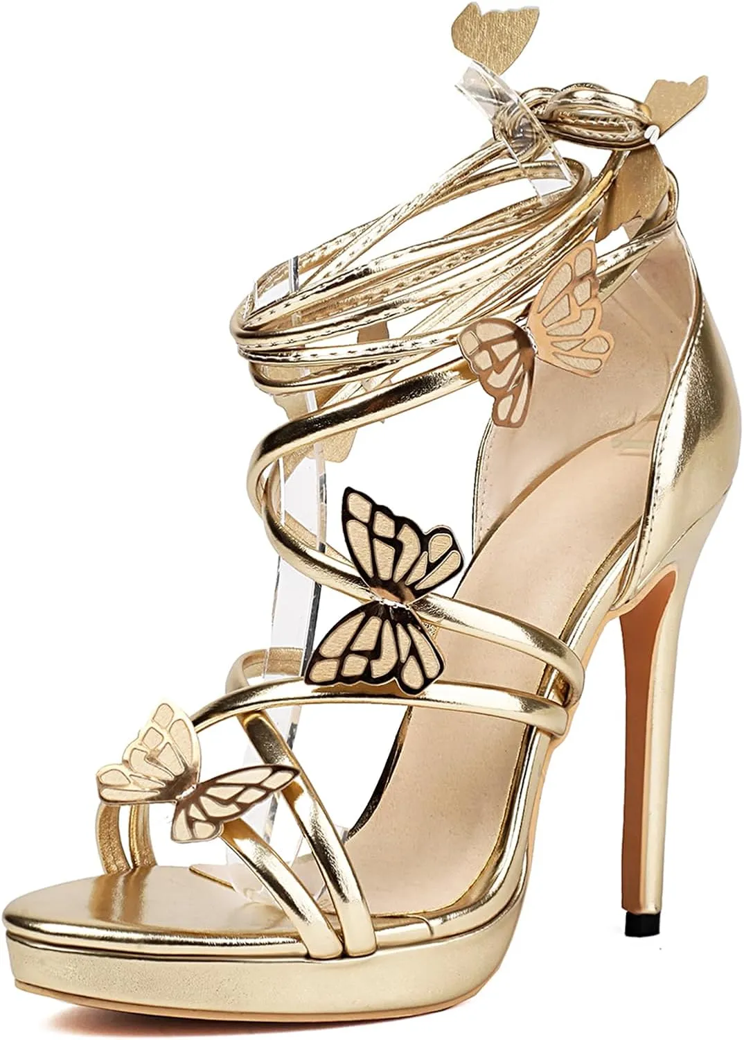 Gicoiz Women Lace Up Gladiator Stiletto Heels Butterfly Sandals