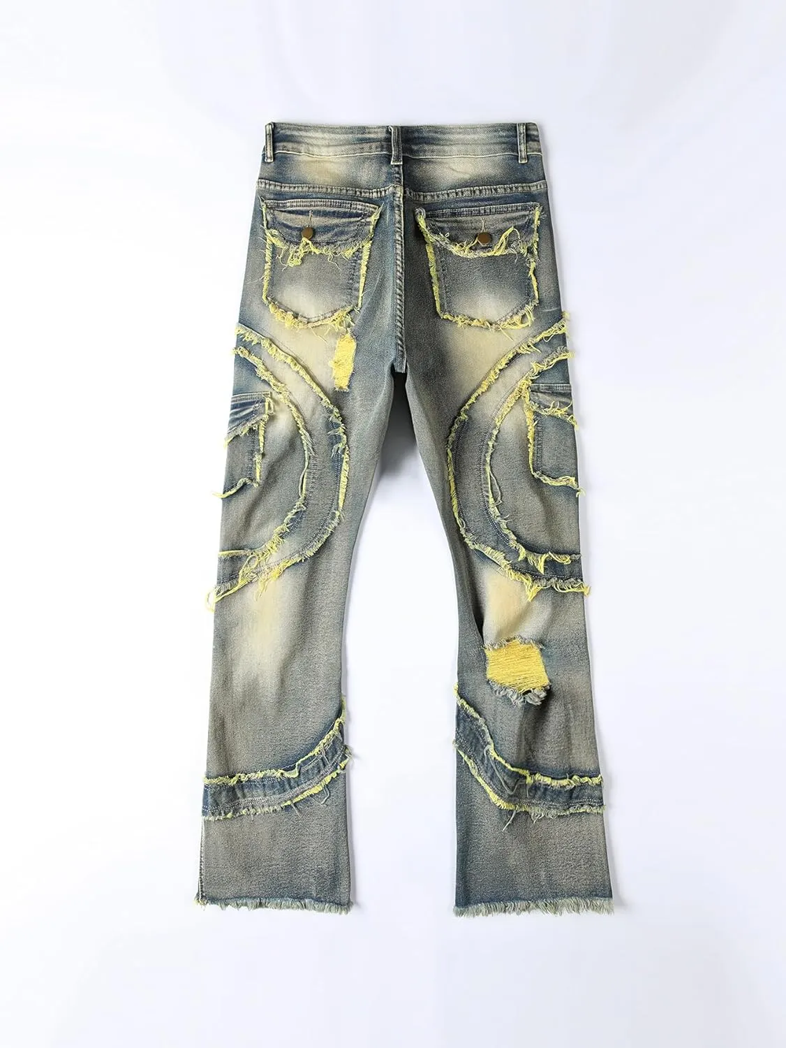 Giraropa Mens Black Stacked Jeans Slim Fit Ripped Jeans Destroyed Straight Denim Pants Harajuku Hip Hop Trouser Streetwear
