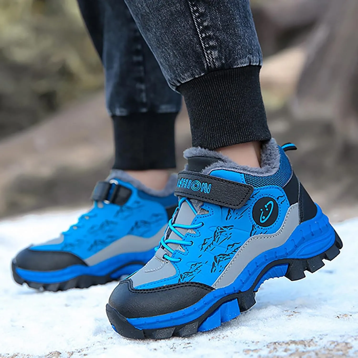 Girls Boys Snow Boots Lace Up Faux Fur Lined Sneakers Winter Warm Outdoor Shoes for Unisex Kids(/Little Kid/Big Kid)
