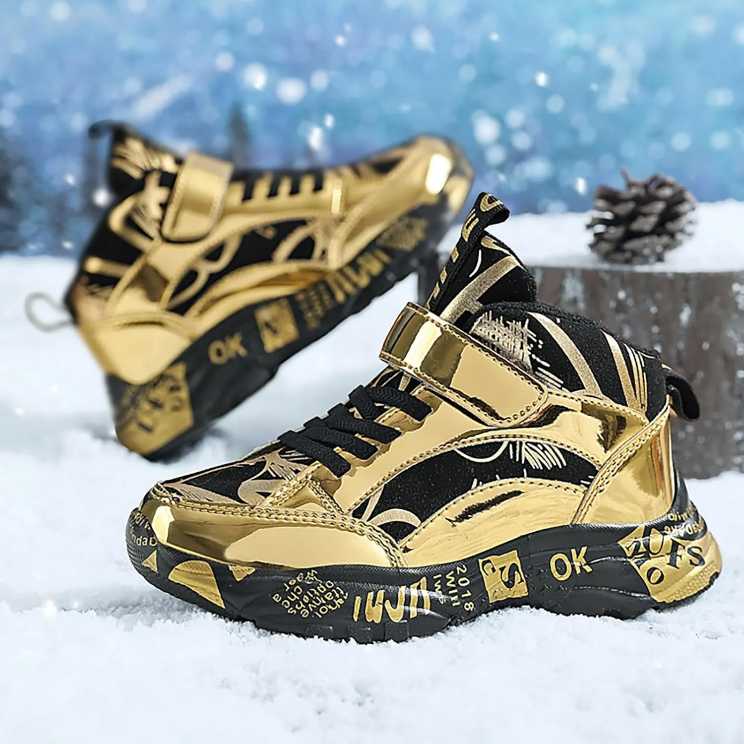 Girls Boys Snow Boots Lace Up Faux Fur Lined Sneakers Winter Warm Outdoor Shoes for Unisex Kids(/Little Kid/Big Kid)