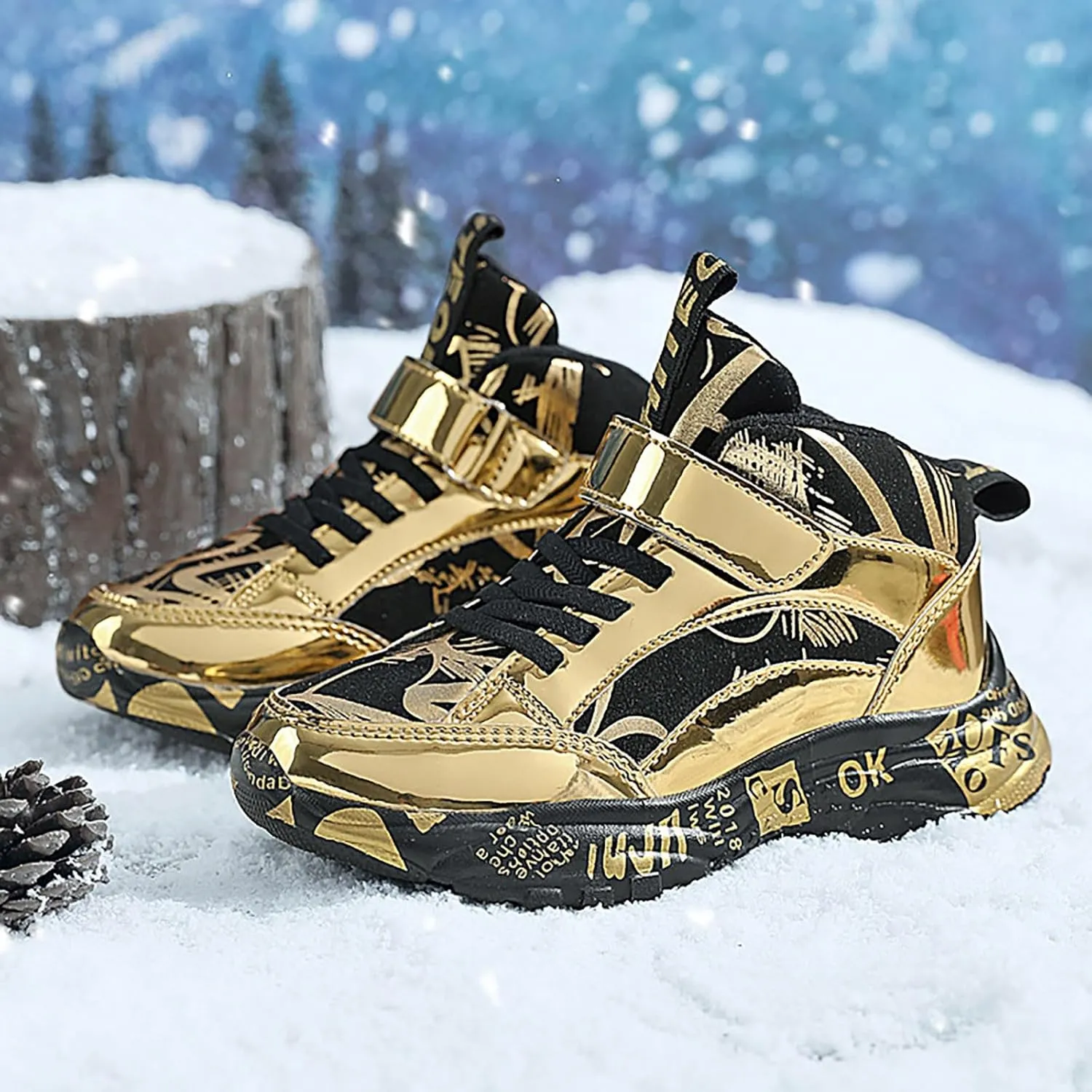 Girls Boys Snow Boots Lace Up Faux Fur Lined Sneakers Winter Warm Outdoor Shoes for Unisex Kids(/Little Kid/Big Kid)
