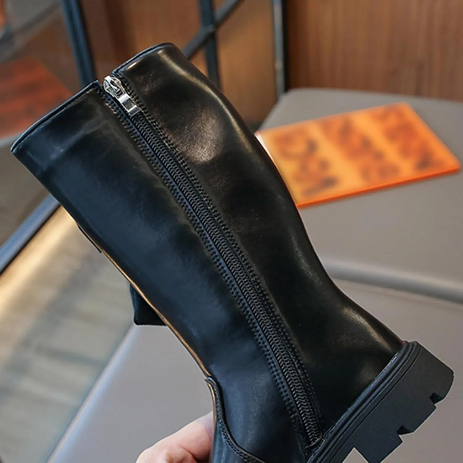 Girl's Knee High Winter Boots Bowknot Warm Faux Fur Lined Snow Boots Low Heels Lug Sole Riding Boot with Side Zipper