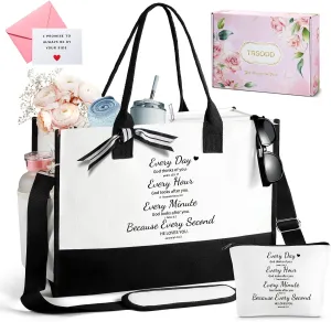 God Thinks of You Can-vas Tote Bag for Women, Chris-tian Gifts Bible Verses Religious Gifts for Women, Inspirational Scripture Grandma Sister Gifts, Beach Bag w Makeup Bag Side Pocket Gift Box Card