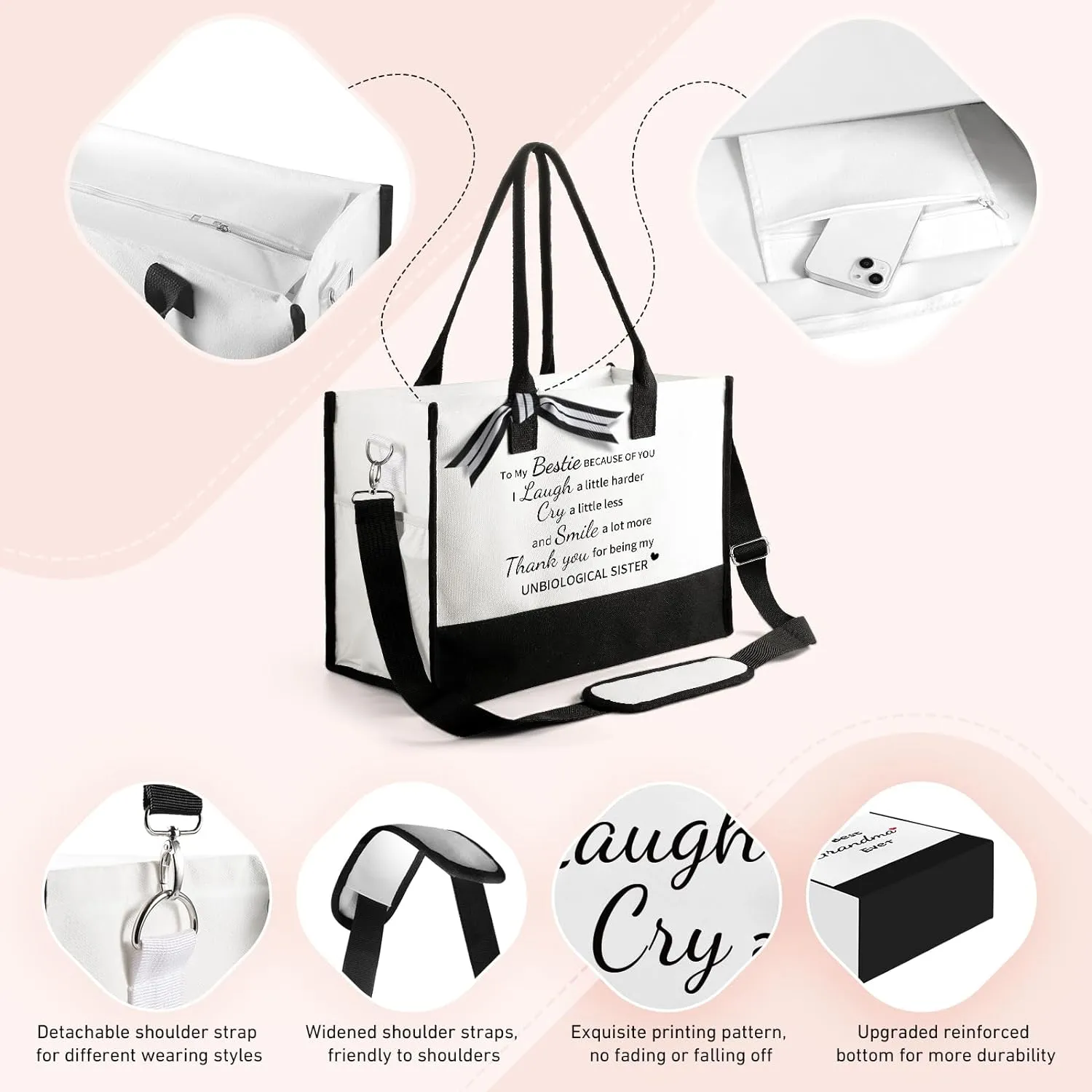 God Thinks of You Can-vas Tote Bag for Women, Chris-tian Gifts Bible Verses Religious Gifts for Women, Inspirational Scripture Grandma Sister Gifts, Beach Bag w Makeup Bag Side Pocket Gift Box Card