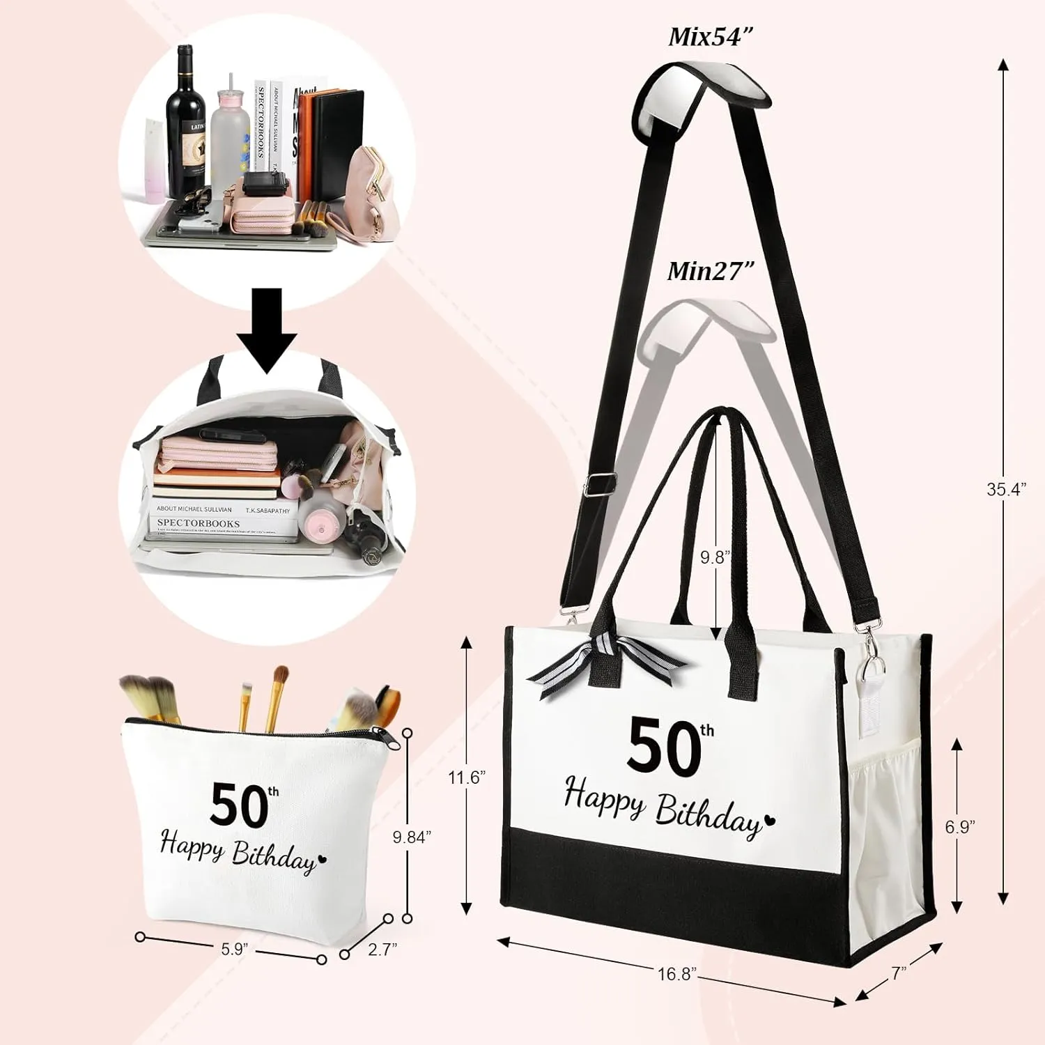 God Thinks of You Can-vas Tote Bag for Women, Chris-tian Gifts Bible Verses Religious Gifts for Women, Inspirational Scripture Grandma Sister Gifts, Beach Bag w Makeup Bag Side Pocket Gift Box Card
