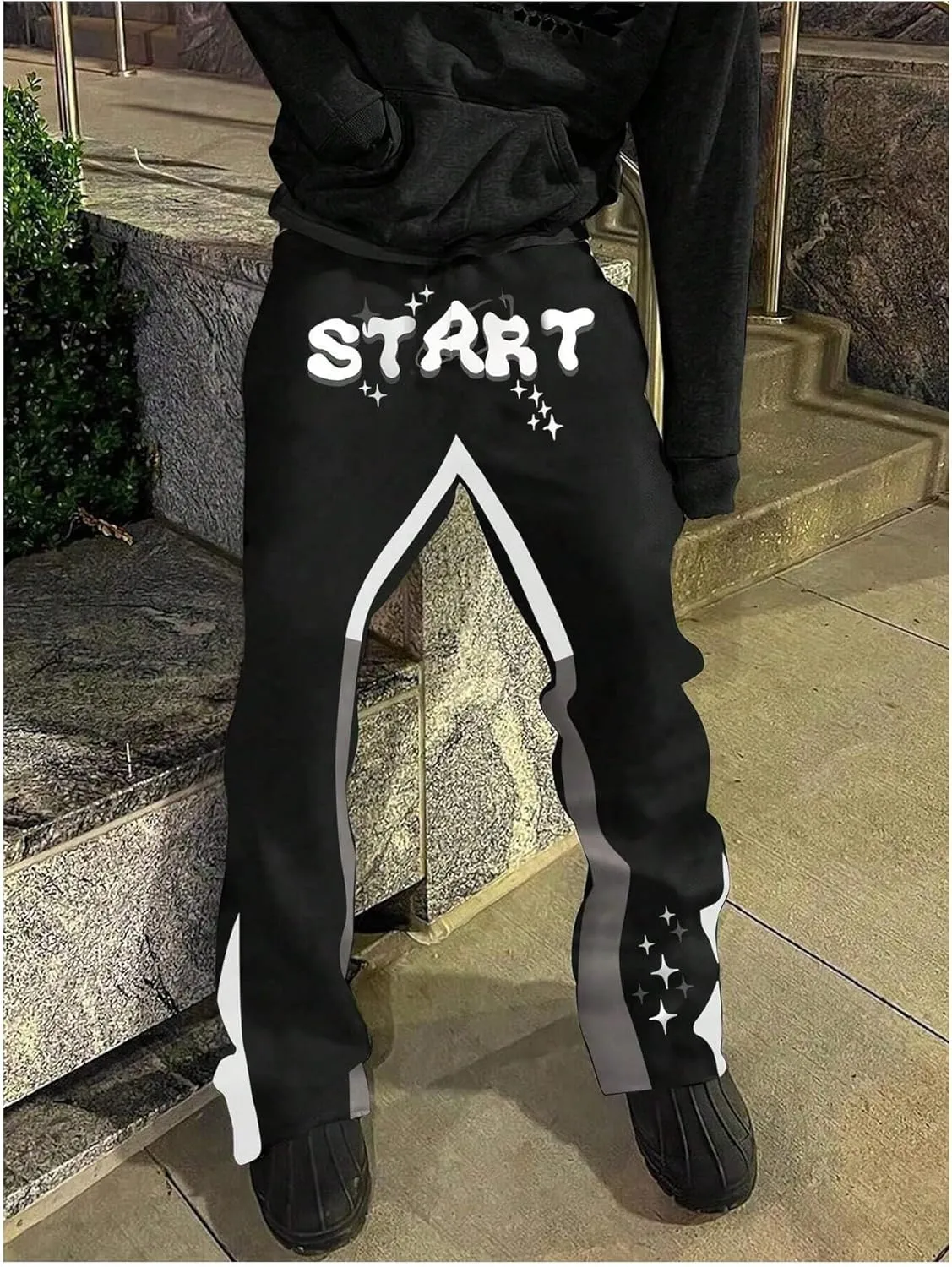 GORGLITTER Boy's Star Graphic Stacked Sweatpants Y2K Elastic Waist Straight Leg Track Pants