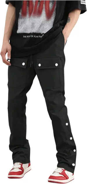GORGLITTER Men's Stacked Jeans Baggy Sweatpants Zipper Hem Flared Cargo Pants Rivets Trousers with Pockets