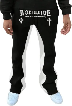 GORGLITTER Men's Y2K Sweatpants Graphic Flare Sweatpants Color Block Drawstring Waist Drippy Pants Streetwear