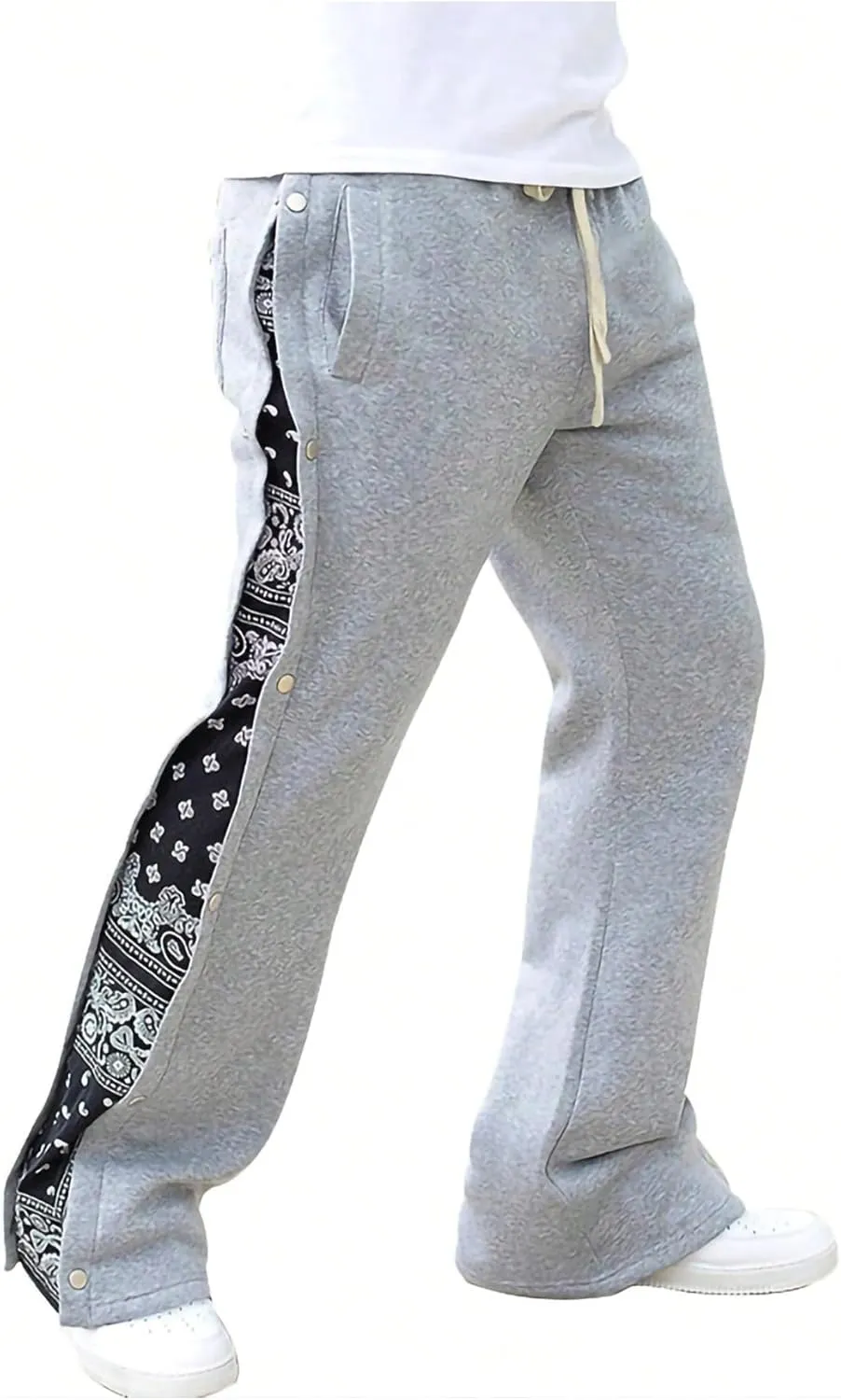 GORGLITTER Men's Y2K Sweatpants Graphic Flare Sweatpants Color Block Drawstring Waist Drippy Pants Streetwear