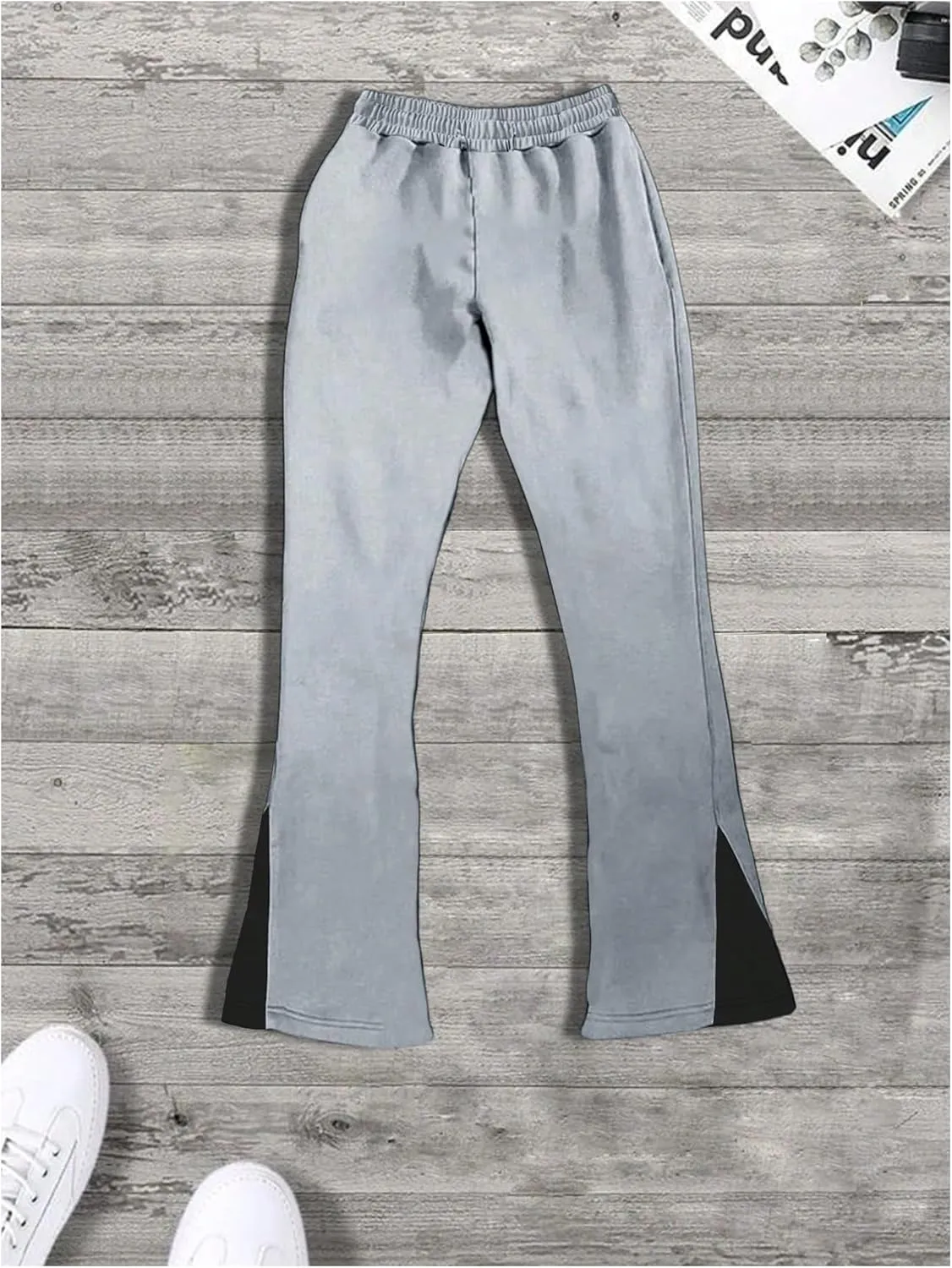 GORGLITTER Men's Y2K Sweatpants Graphic Flare Sweatpants Color Block Drawstring Waist Drippy Pants Streetwear