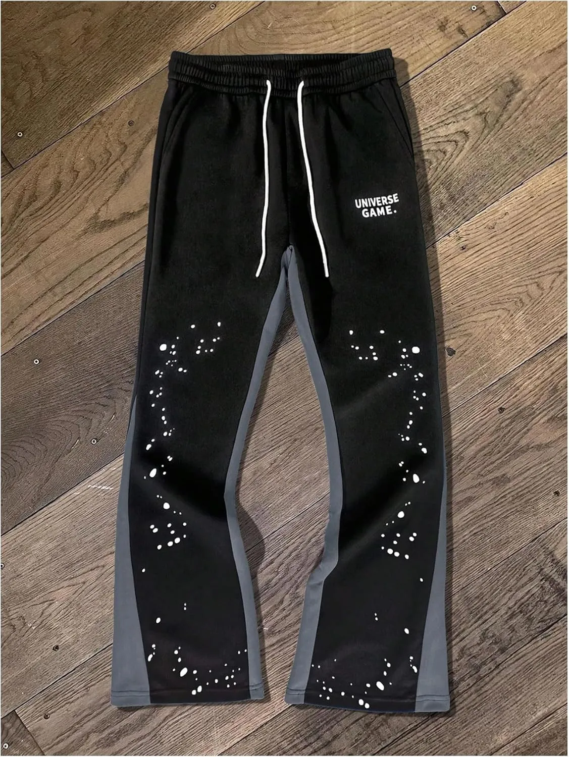 GORGLITTER Men's Y2K Sweatpants Graphic Flare Sweatpants Color Block Drawstring Waist Drippy Pants Streetwear