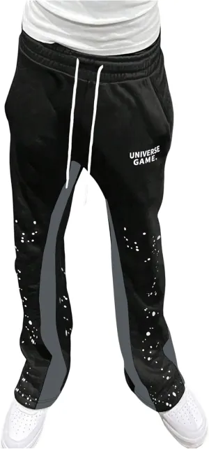 GORGLITTER Men's Y2K Sweatpants Graphic Flare Sweatpants Color Block Drawstring Waist Drippy Pants Streetwear