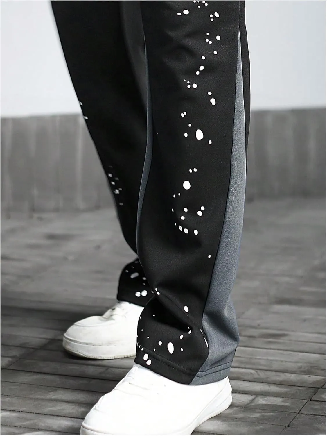 GORGLITTER Men's Y2K Sweatpants Graphic Flare Sweatpants Color Block Drawstring Waist Drippy Pants Streetwear