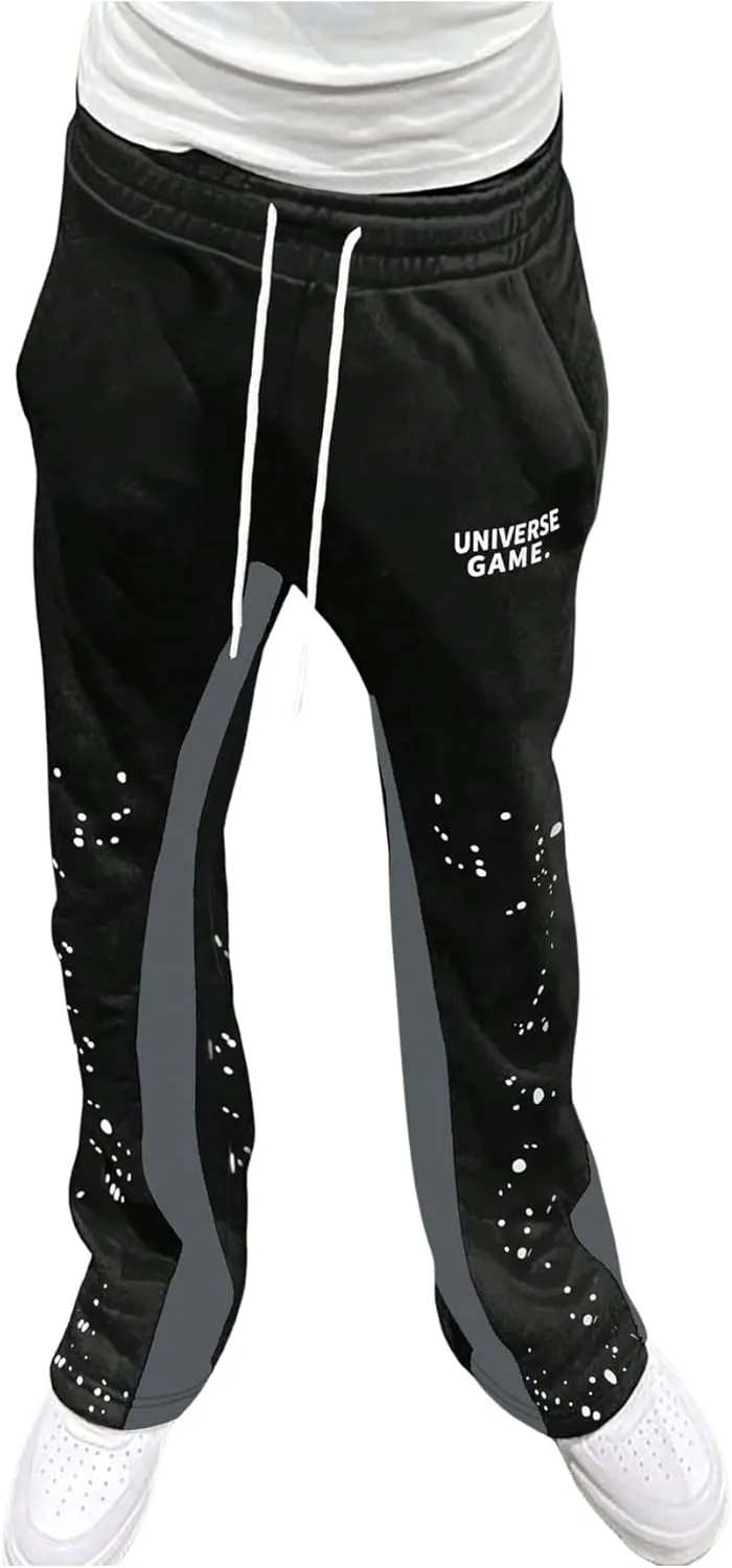 GORGLITTER Men's Y2K Sweatpants Graphic Flare Sweatpants Color Block Drawstring Waist Drippy Pants Streetwear