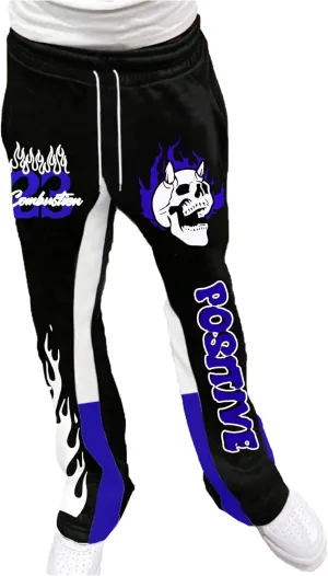 GORGLITTER Men's Y2K Sweatpants Graphic Flare Sweatpants Color Block Drawstring Waist Drippy Pants Streetwear