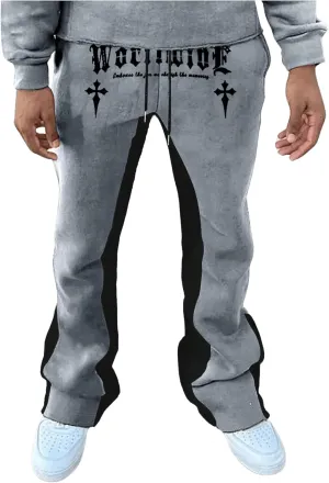 GORGLITTER Men's Y2K Sweatpants Graphic Flare Sweatpants Color Block Drawstring Waist Drippy Pants Streetwear