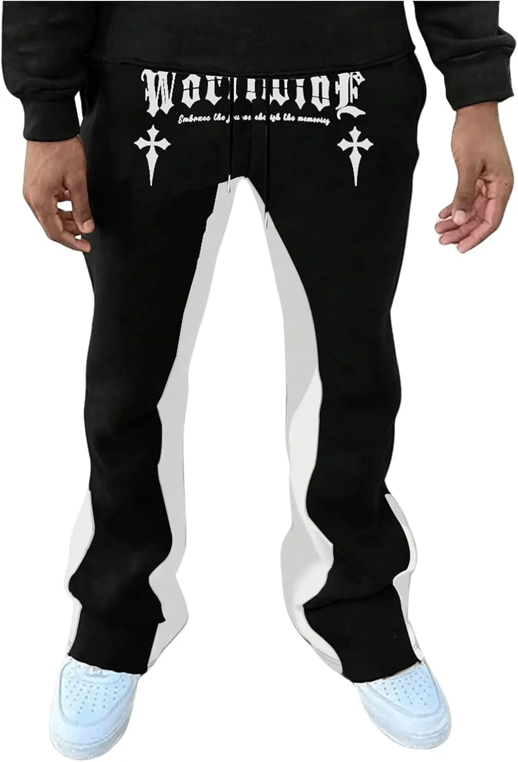 GORGLITTER Men's Y2K Sweatpants Graphic Flare Sweatpants Color Block Drawstring Waist Drippy Pants Streetwear