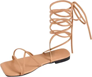 GORGLITTER Women's Lace Up Sandals Criss Cross Strappy Sandals Tie Up Open Toe Flat Sandals