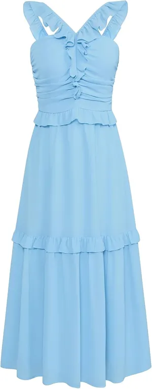GRACE KARIN Women’s Summer Boho Floral Tiered Dress Strap A Line Swing Flowy Midi Dress Ruffle Beach Wedding Guest Dress