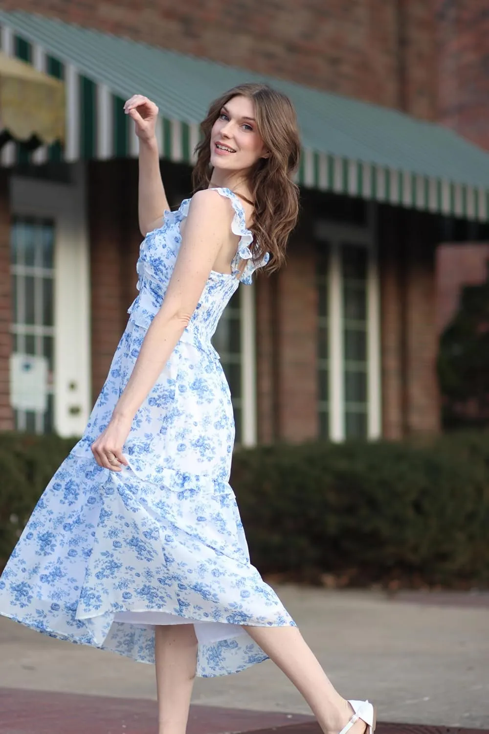 GRACE KARIN Women’s Summer Boho Floral Tiered Dress Strap A Line Swing Flowy Midi Dress Ruffle Beach Wedding Guest Dress