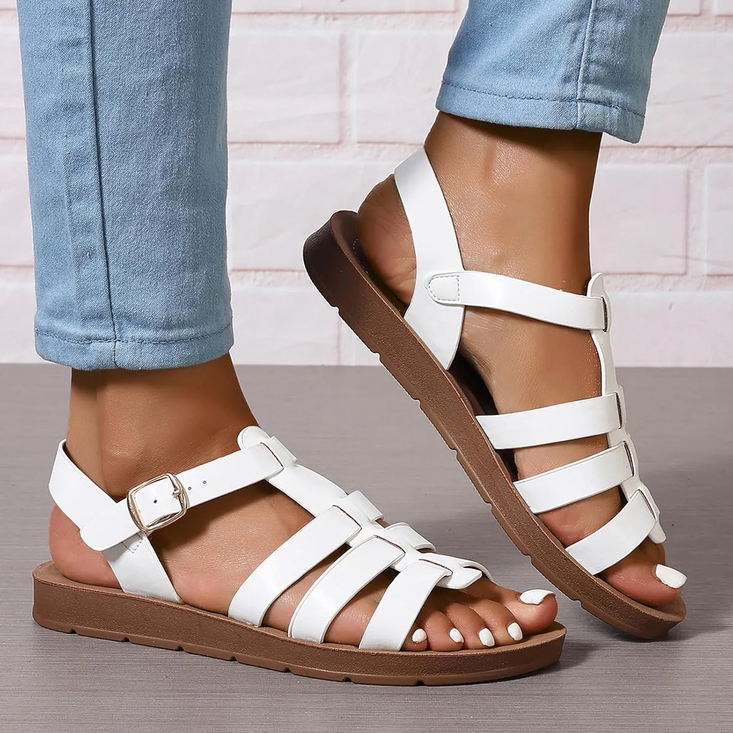 GUNIYIFS Fisherman Sandals for Women Open Toes Comfortable Casual Flatform Dress Shoes Ankle Strap Buckle Beach Flat Sandals