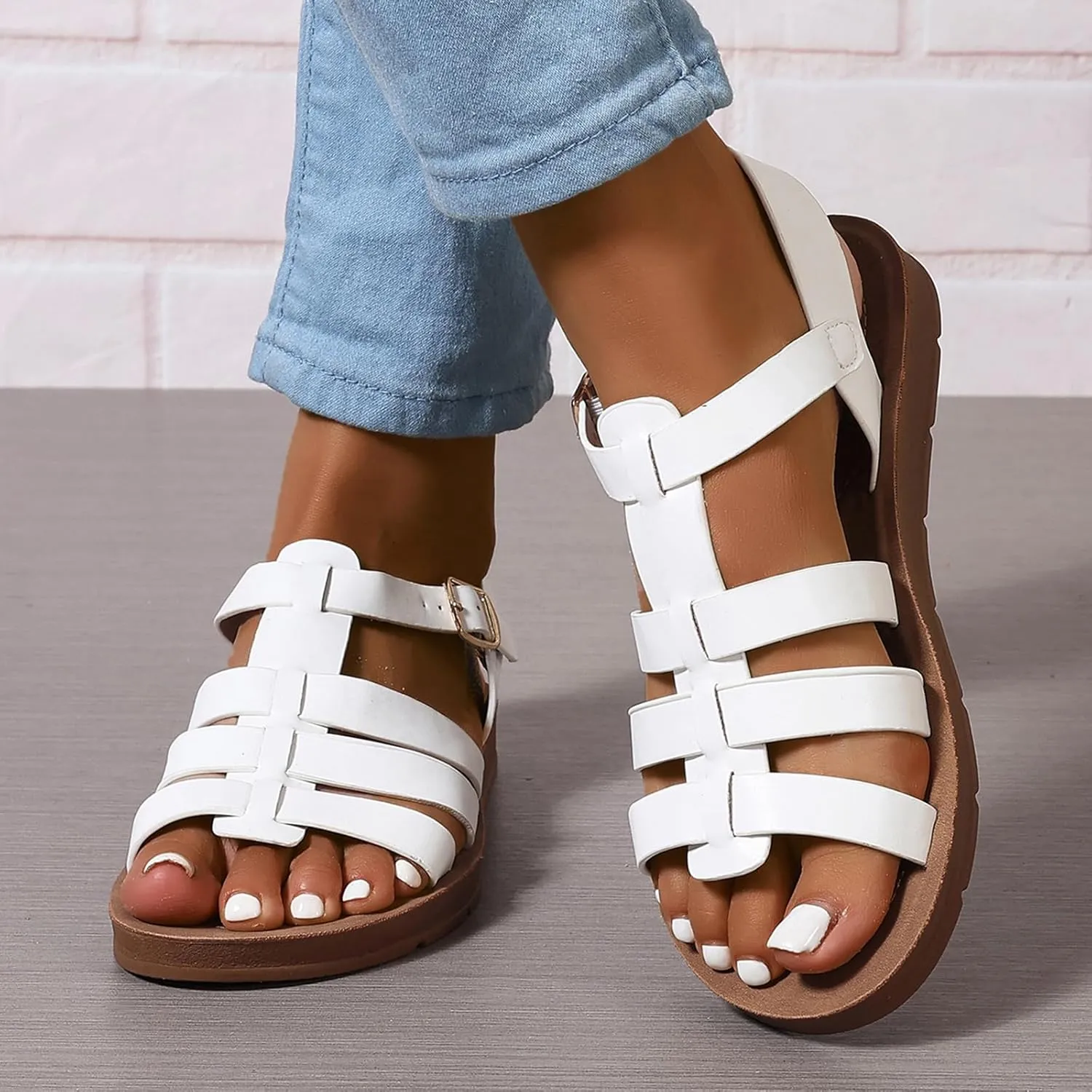 GUNIYIFS Fisherman Sandals for Women Open Toes Comfortable Casual Flatform Dress Shoes Ankle Strap Buckle Beach Flat Sandals