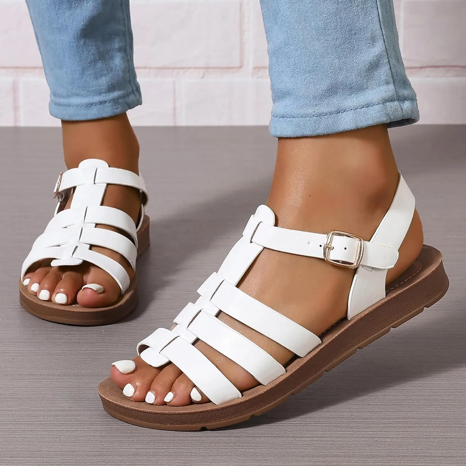 GUNIYIFS Fisherman Sandals for Women Open Toes Comfortable Casual Flatform Dress Shoes Ankle Strap Buckle Beach Flat Sandals