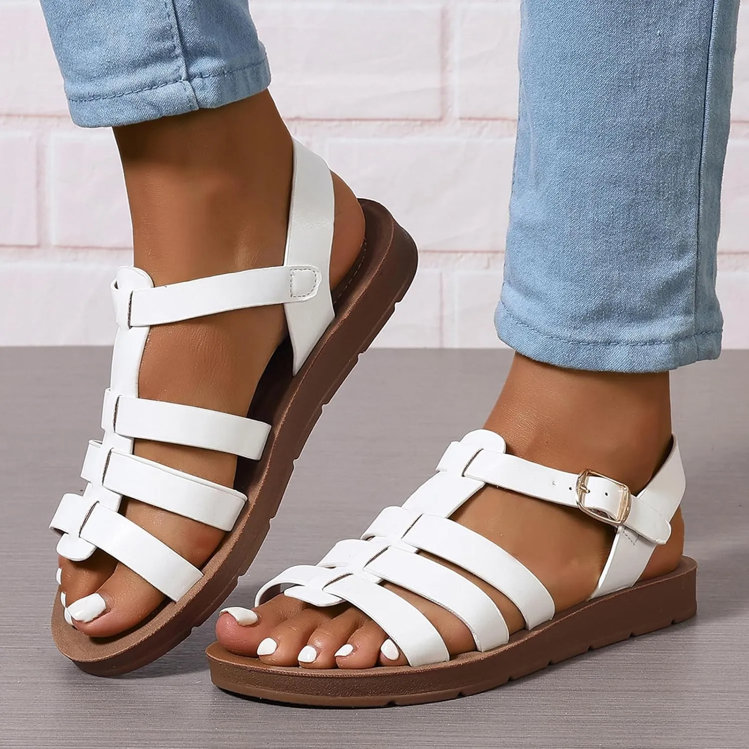 GUNIYIFS Fisherman Sandals for Women Open Toes Comfortable Casual Flatform Dress Shoes Ankle Strap Buckle Beach Flat Sandals