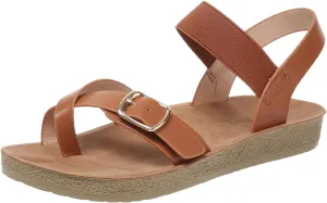 GUNIYIFS Women's Casual Flat Cork Footbed Sandals Open Toes Comfortable Flatform Dress Shoes Ankle Strap Buckle Beach Sandals