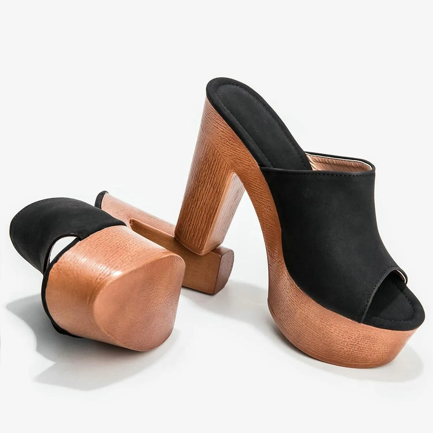 GUNIYIFS Womens Chunky Heeled Sandals Peep Toe Platform Sandals Summer Dressy Mules Block Slip On Slide High Heel Sandals