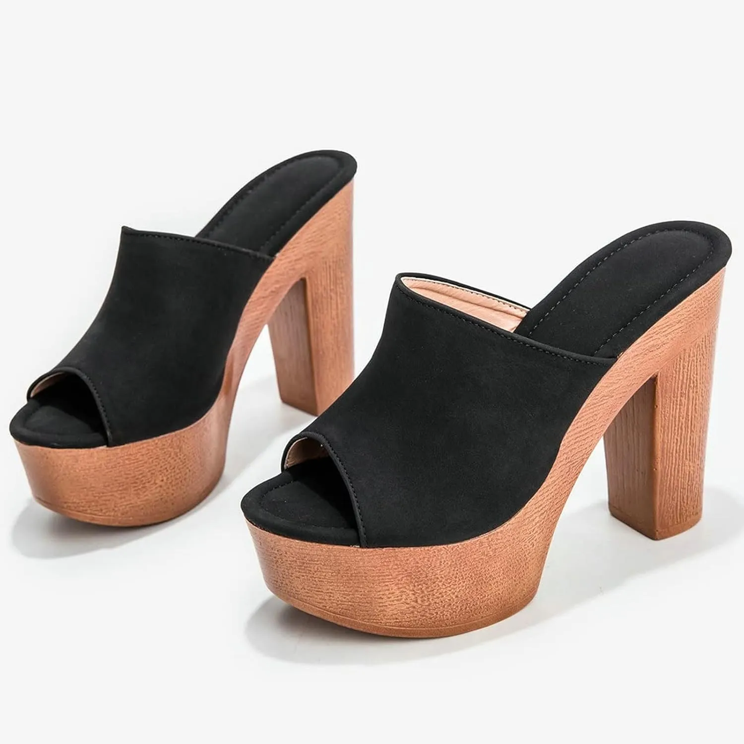 GUNIYIFS Womens Chunky Heeled Sandals Peep Toe Platform Sandals Summer Dressy Mules Block Slip On Slide High Heel Sandals