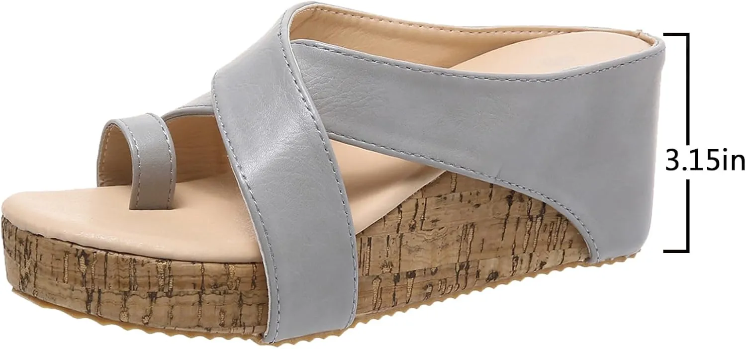 GUNIYIFS Women's Cork Platform Wedge Sandals Casual Open Toes Leather Comfortable Shoes Dress Summer Non-slip Beach Sandals