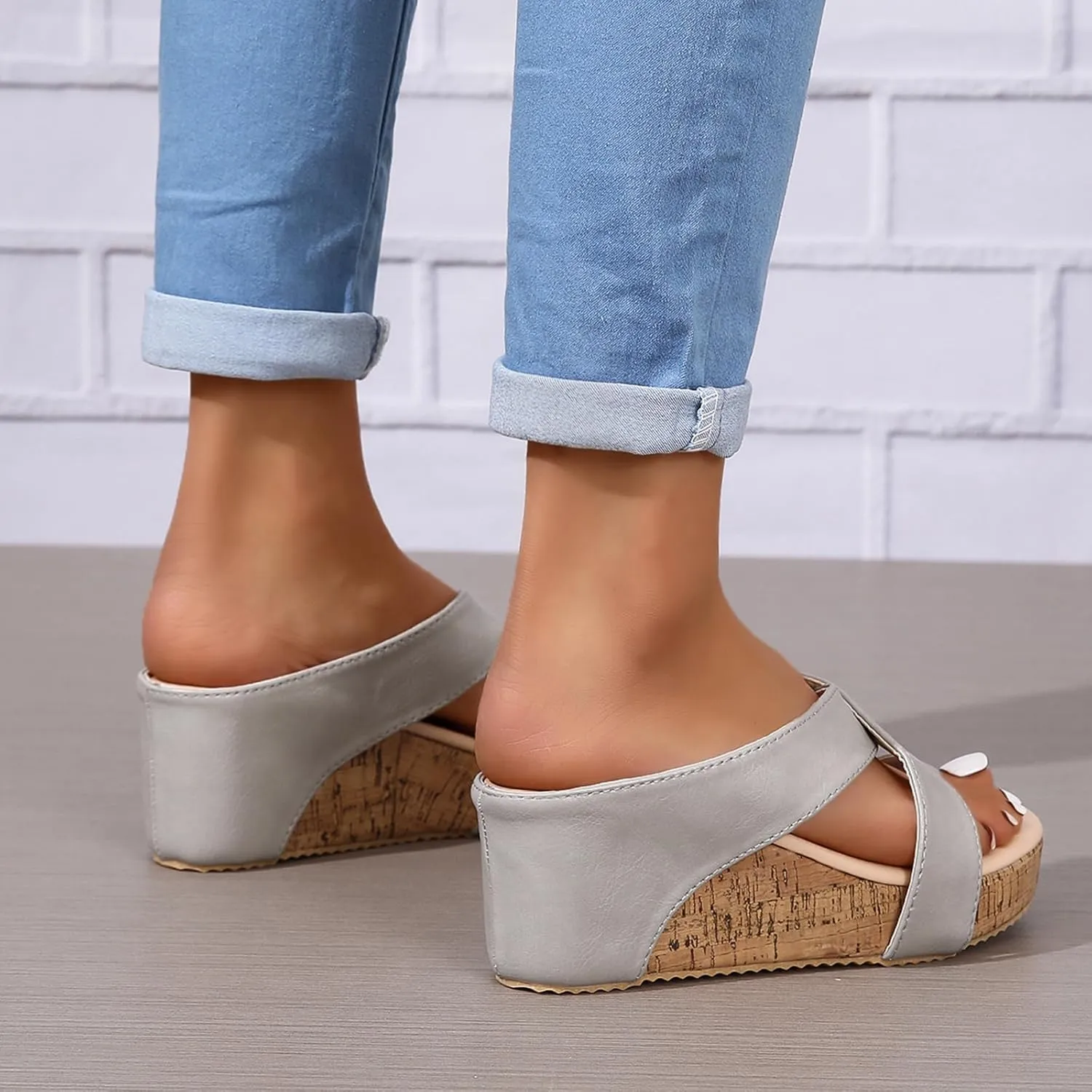 GUNIYIFS Women's Cork Platform Wedge Sandals Casual Open Toes Leather Comfortable Shoes Dress Summer Non-slip Beach Sandals