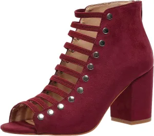 GUNIYIFS Womens Faux Suede Heels Sandals Peep Toe Cutout Chunky Block High Heels Sandals Dress Summer Back Zip Ankle Booties