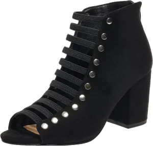 GUNIYIFS Womens Faux Suede Heels Sandals Peep Toe Cutout Chunky Block High Heels Sandals Dress Summer Back Zip Ankle Booties