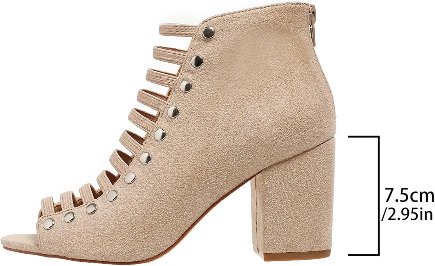GUNIYIFS Womens Faux Suede Heels Sandals Peep Toe Cutout Chunky Block High Heels Sandals Dress Summer Back Zip Ankle Booties