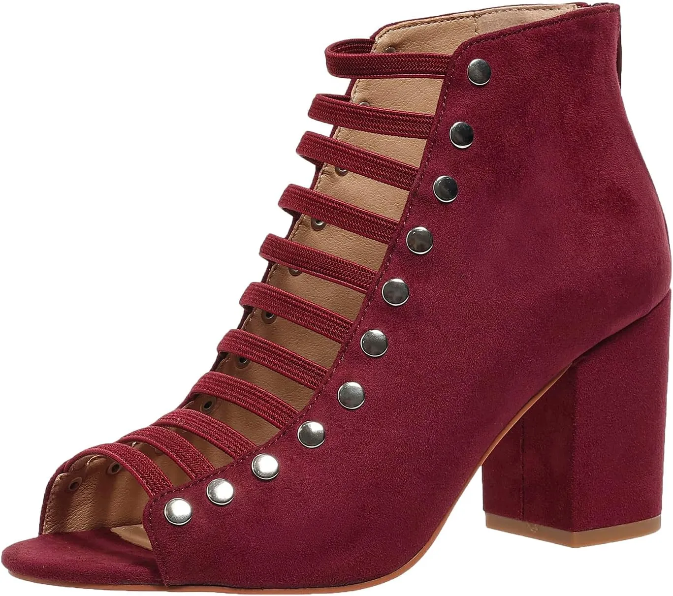 GUNIYIFS Womens Faux Suede Heels Sandals Peep Toe Cutout Chunky Block High Heels Sandals Dress Summer Back Zip Ankle Booties