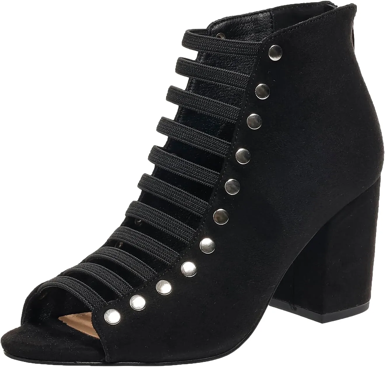 GUNIYIFS Womens Faux Suede Heels Sandals Peep Toe Cutout Chunky Block High Heels Sandals Dress Summer Back Zip Ankle Booties