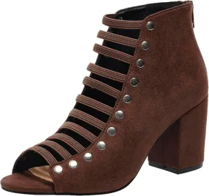 GUNIYIFS Womens Faux Suede Heels Sandals Peep Toe Cutout Chunky Block High Heels Sandals Dress Summer Back Zip Ankle Booties