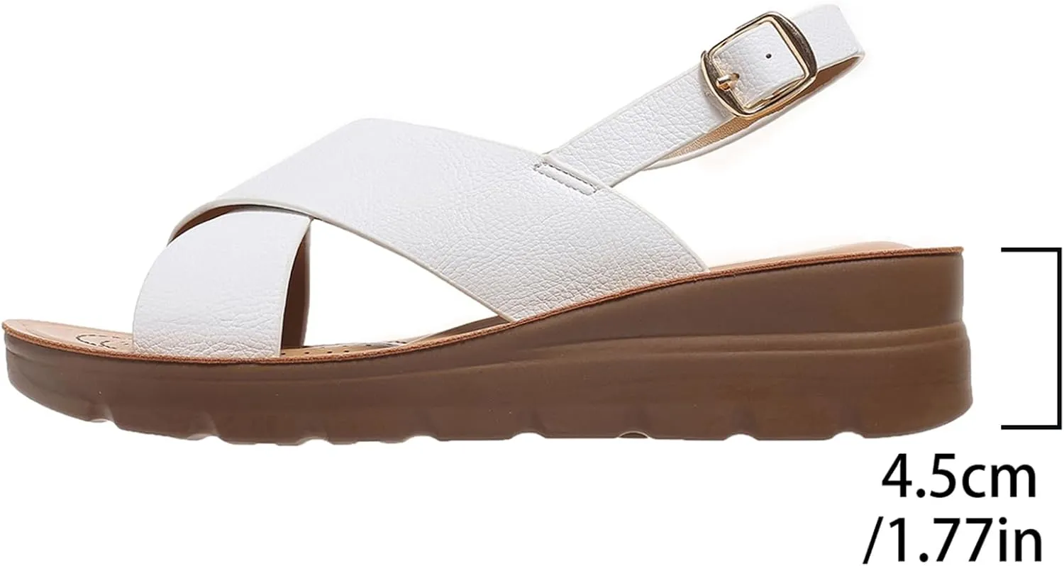 GUNIYIFS Women's Low Heel Wedge Sandals,Comfortable Casual Flatform Summer Dress Shoes Ankle Strap Buckle Beach Slide Sandals