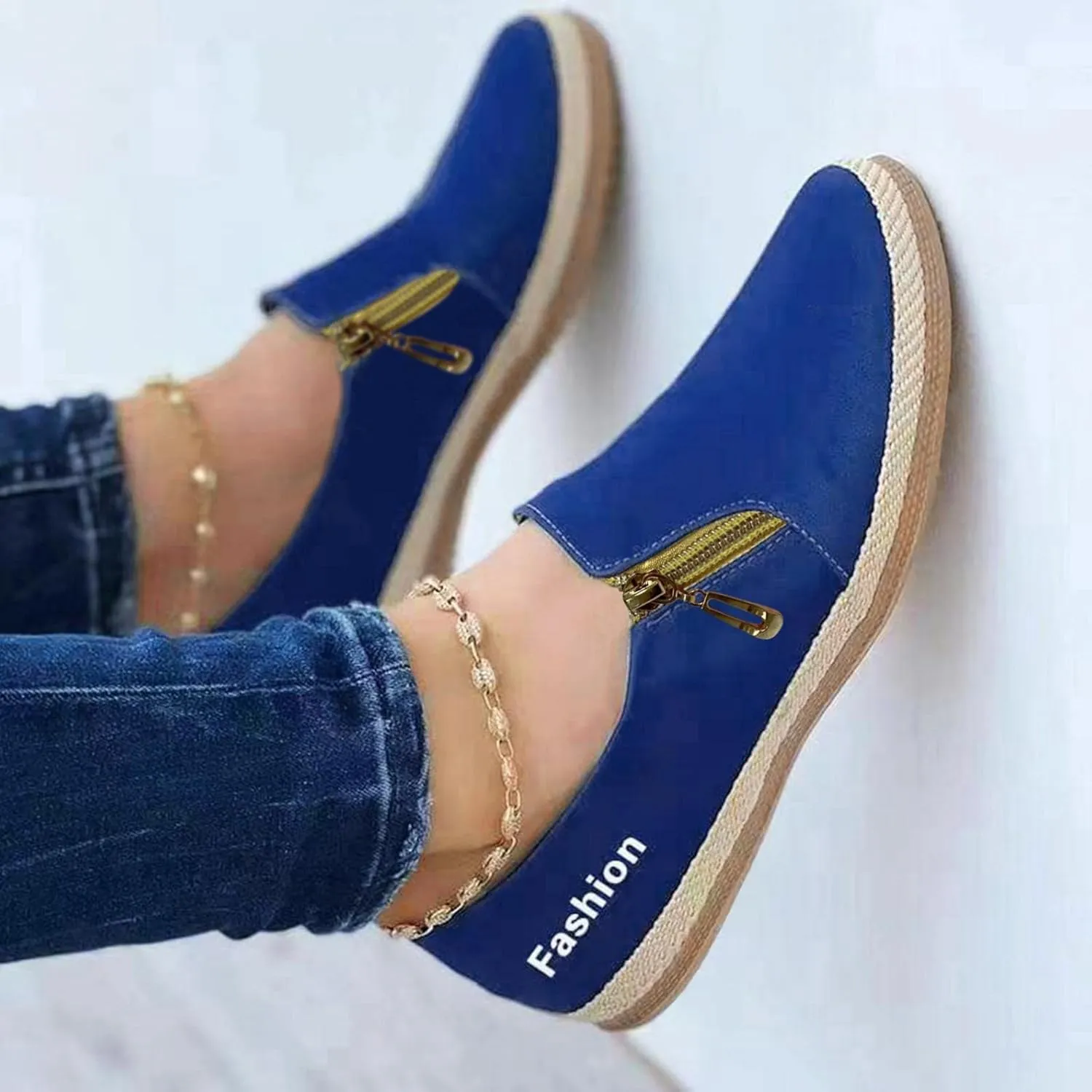 Hbeylia Espadrille Platform Walking Shoes For Women Ladies Fashion Casual Leather Closed Round Toe Slip On Loafers Ballet Flats Sneakers For Beach Travel